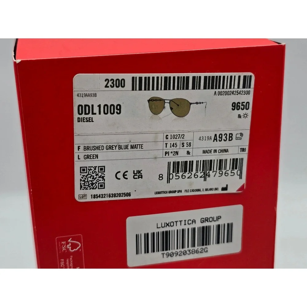 Diesel ODL1009 Sunglasses Men OS Brushed Grey Blue Matte Green Lens - NWT
